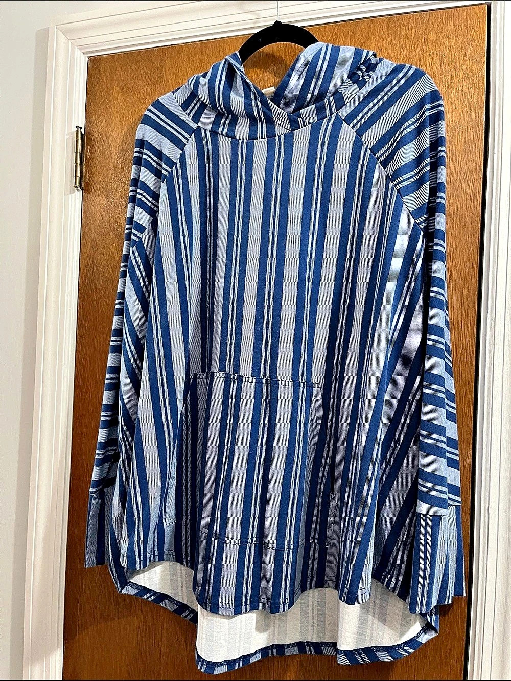 Lularoe Amber Hoodie Striped Tunic Blue & White 3XL
